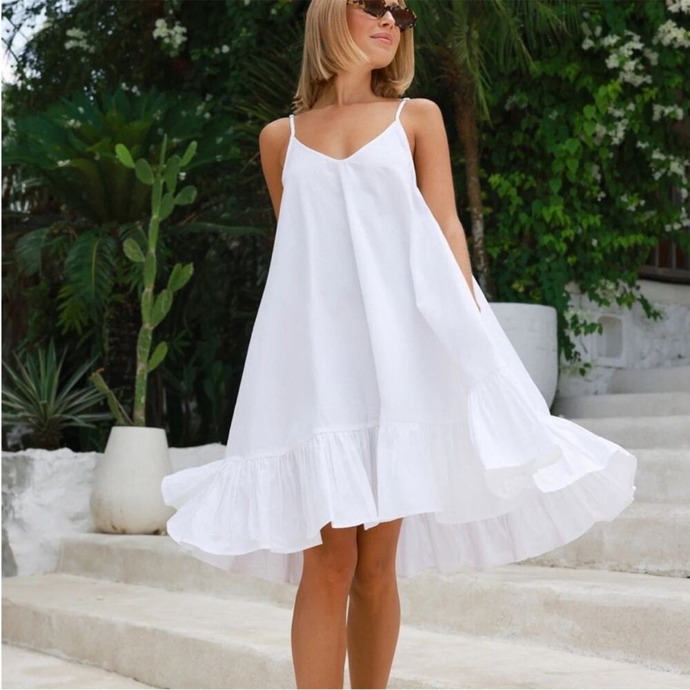 Kenny Flowers THE JETSET White Mini Cotton Swing Dress S